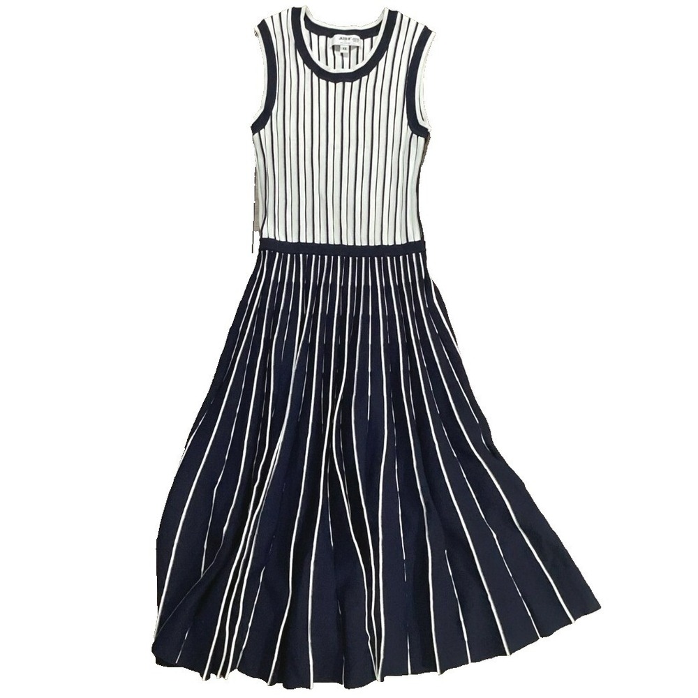 Jason Wu Collective XS Navy White Sleeveless Knit Maxi Dress Designer Stripe Fit
